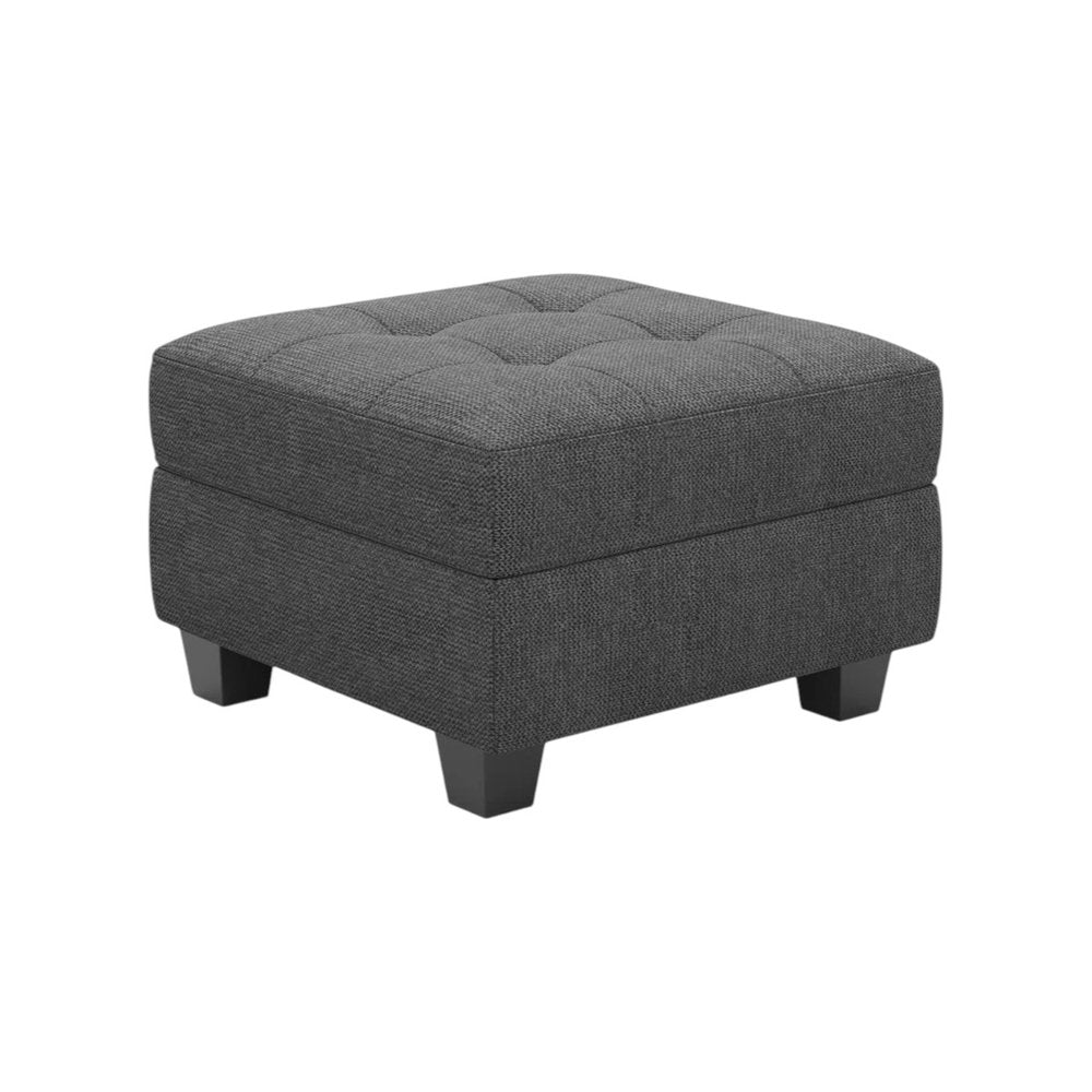 26" Gray and Black Solid Wood and Linen Tufted Storage Ottoman HomeRoots