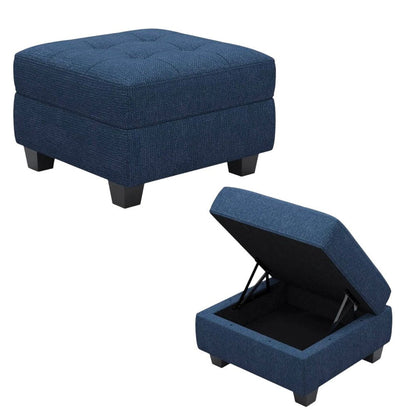 26" Gray And Black Linen Tufted Ottoman With Storage HomeRoots