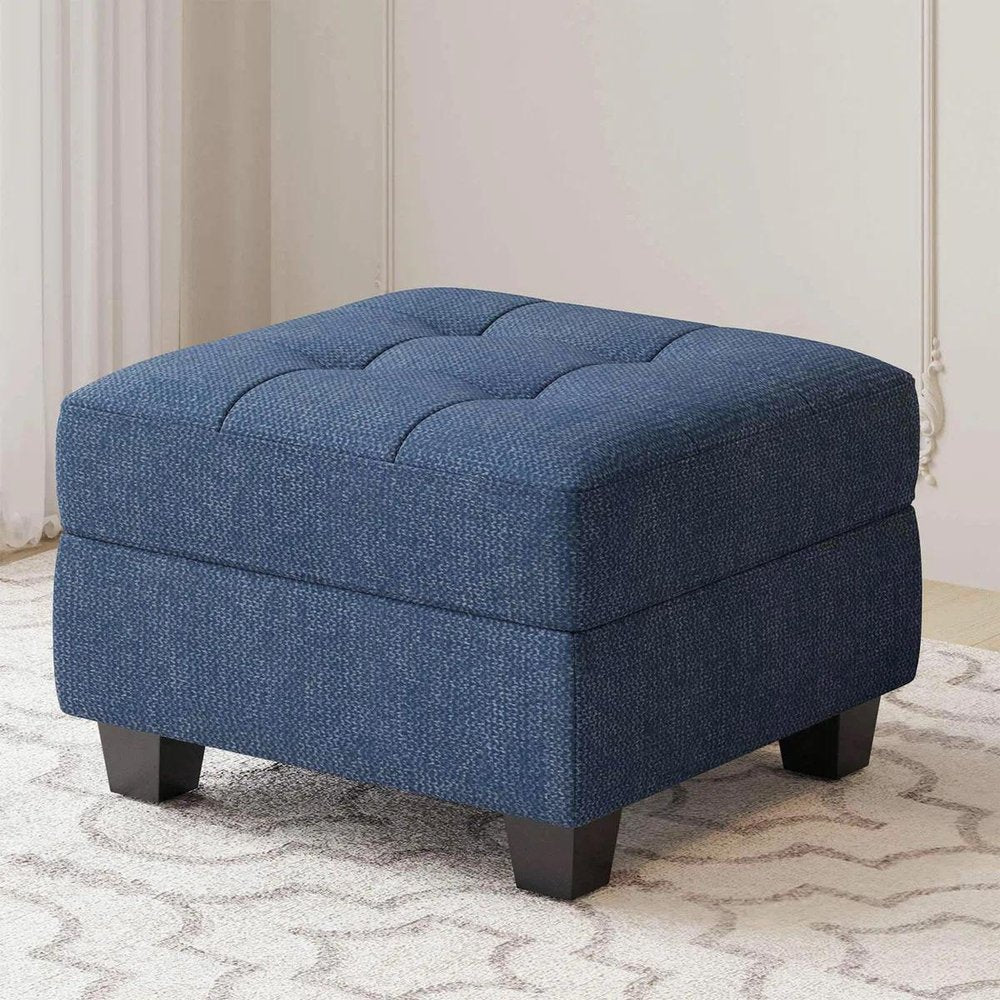 26" Gray And Black Linen Tufted Ottoman With Storage HomeRoots