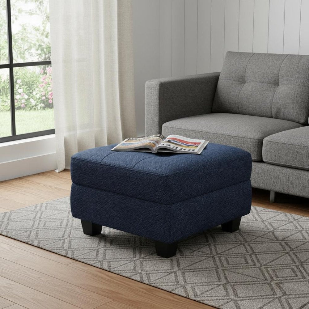 26" Gray and Black Solid Wood and Linen Tufted Storage Ottoman HomeRoots