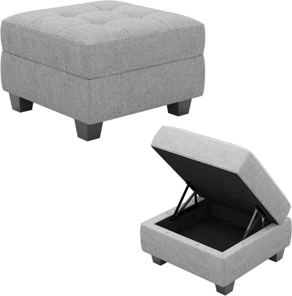 26" Gray And Black Linen Tufted Ottoman With Storage HomeRoots