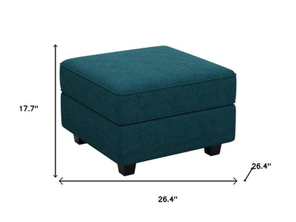 26" Teal Blue and Black Solid Wood and Microfiber Storage Ottoman HomeRoots