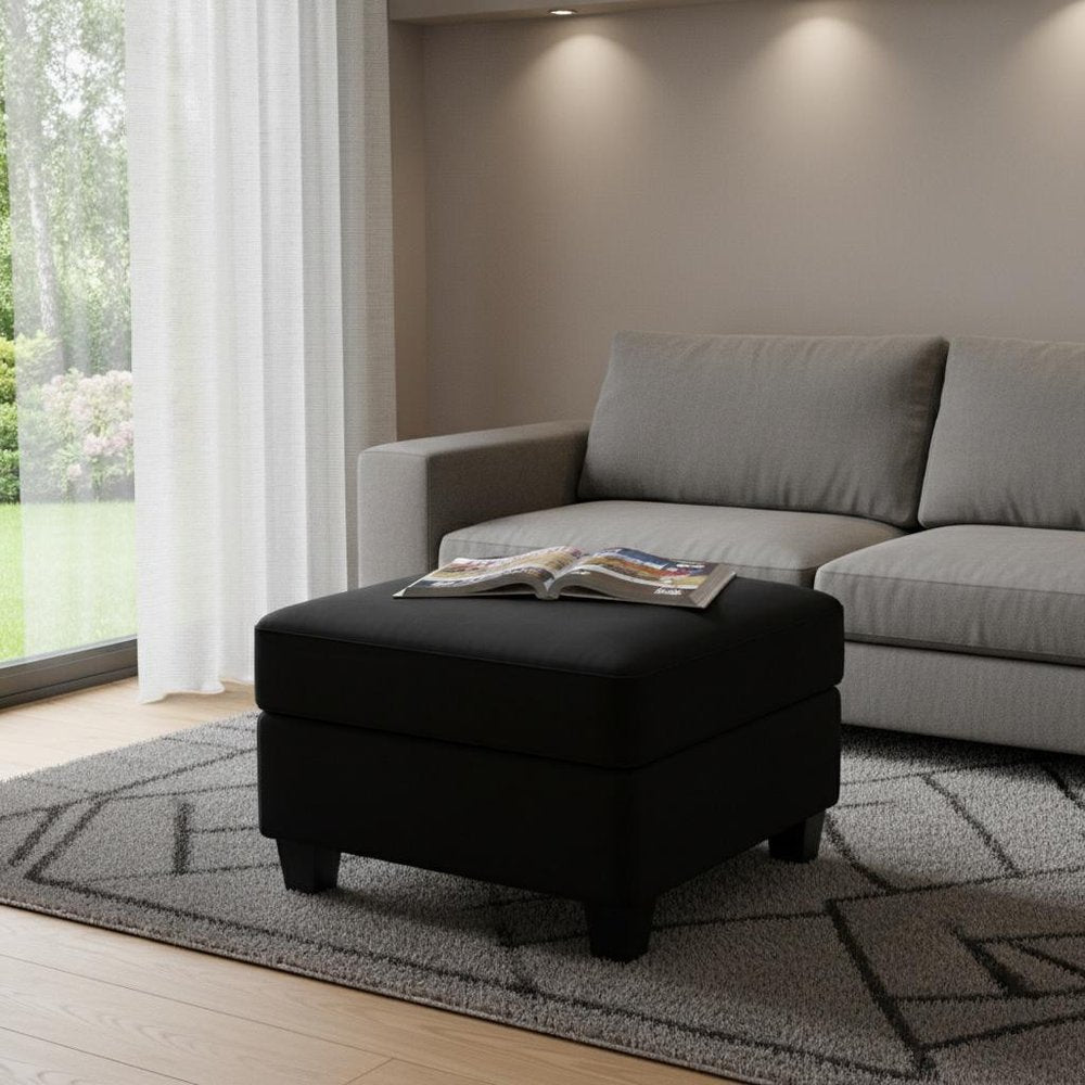 26" Gray and Black Chenille Storage Ottoman HomeRoots