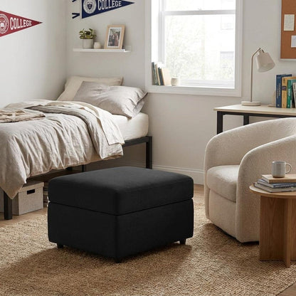 30" Black Velvet Storage Ottoman HomeRoots