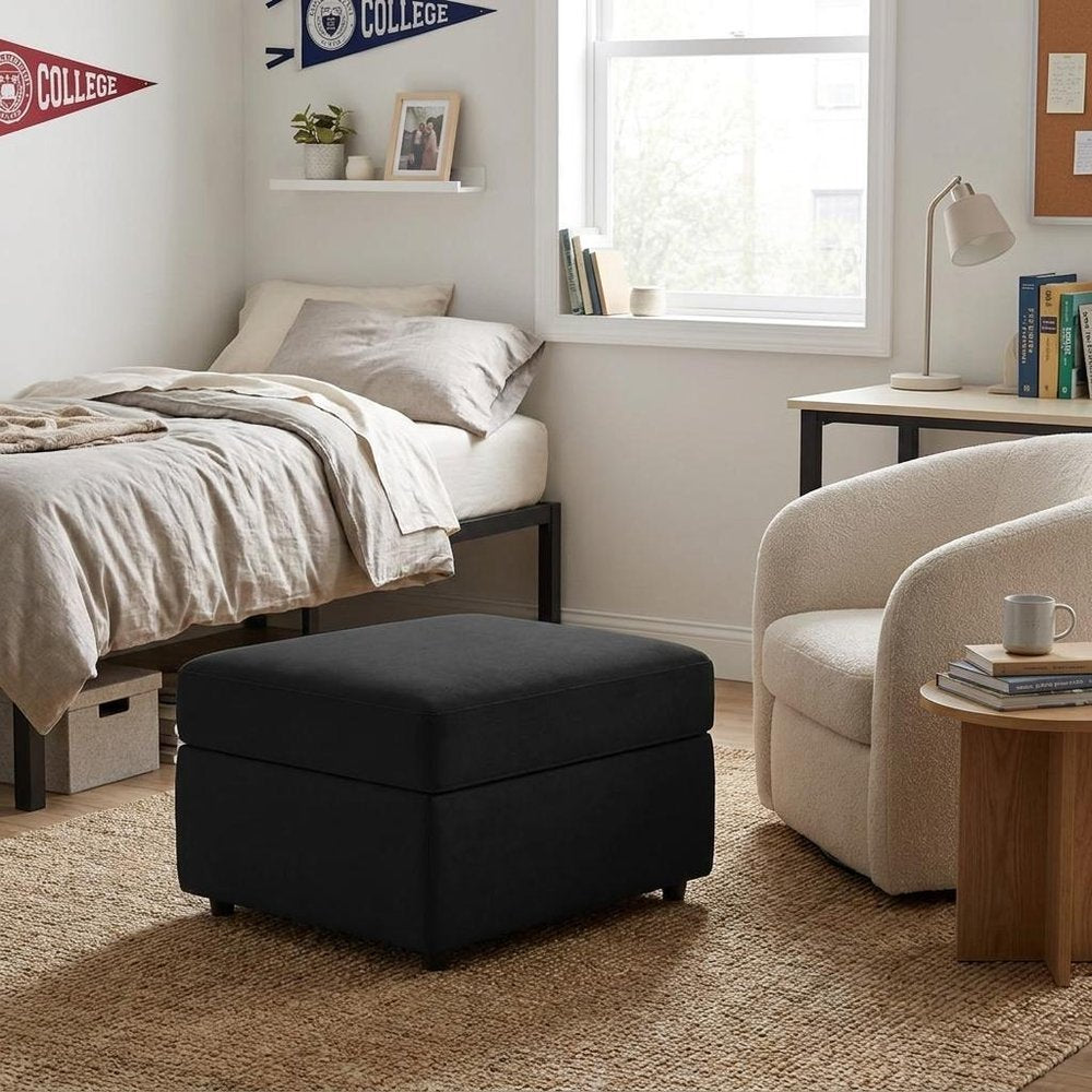 30" Black Velvet Ottoman With Storage HomeRoots