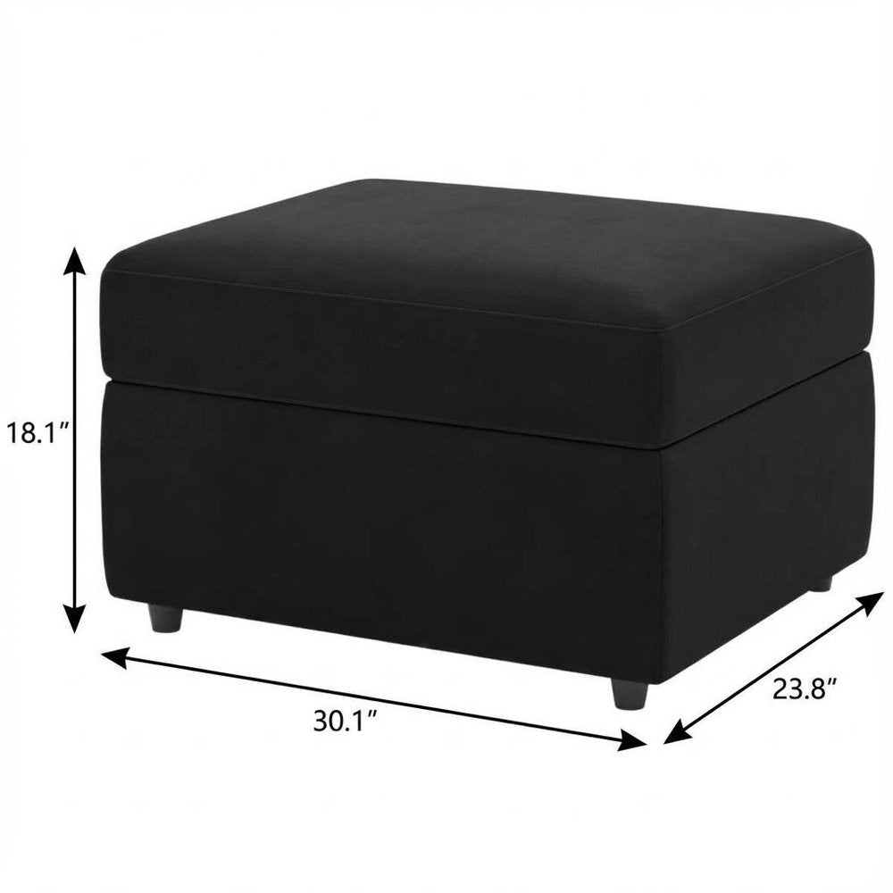 30" Black Velvet Ottoman With Storage HomeRoots