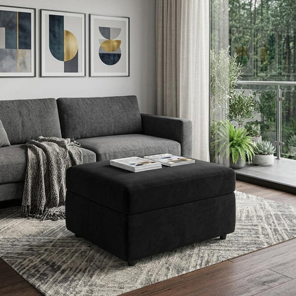 30" Black Velvet Ottoman With Storage HomeRoots
