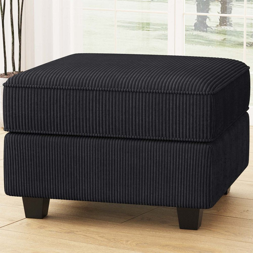 26" Teal Blue and Black Solid Wood and Microfiber Storage Ottoman HomeRoots