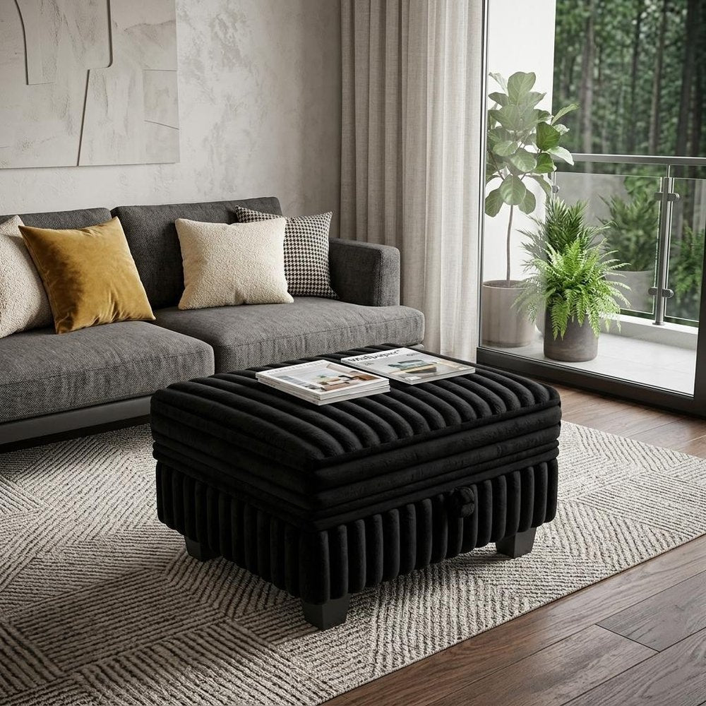 30" Black Faux Fur Storage Ottoman HomeRoots