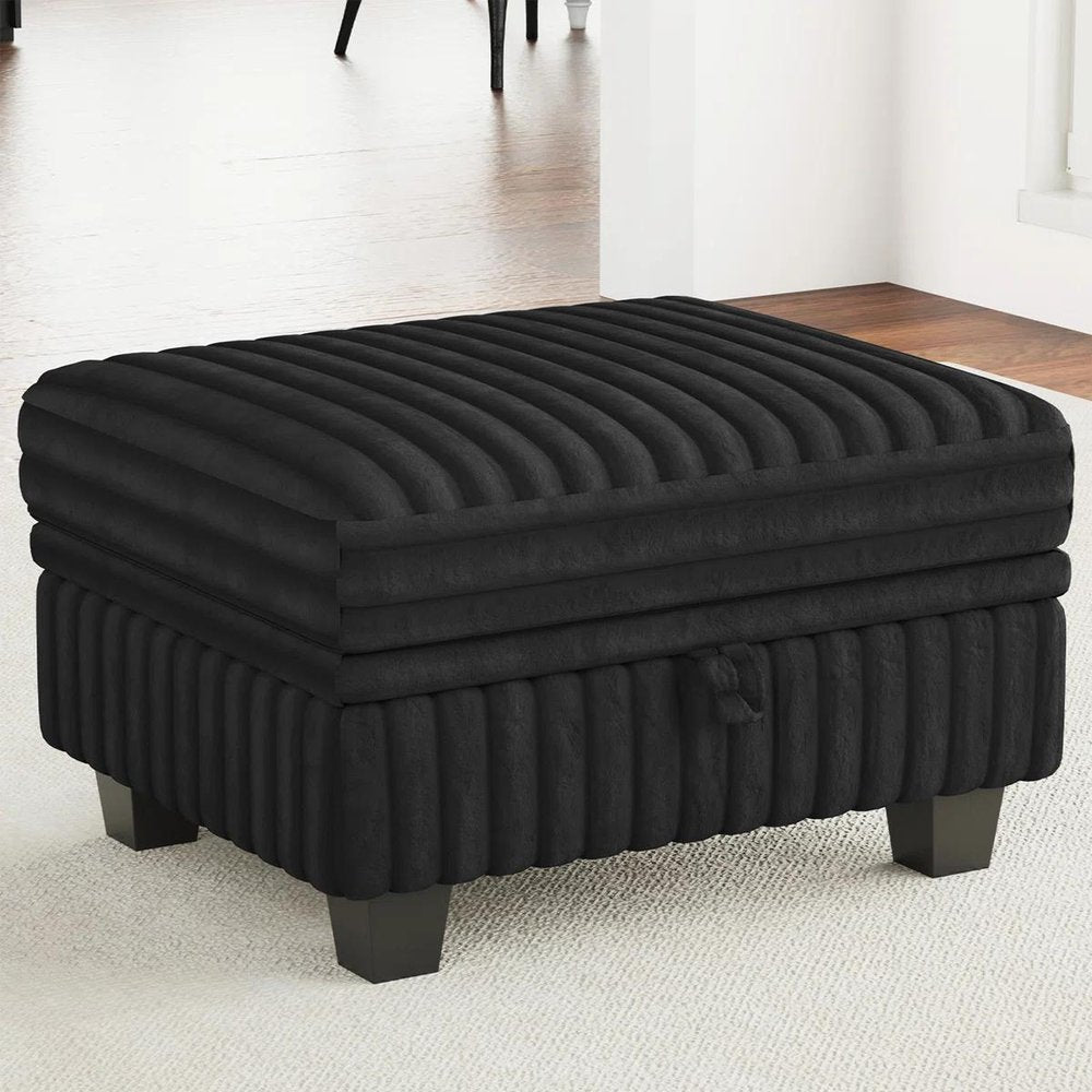 30" Black Faux Fur Storage Ottoman HomeRoots