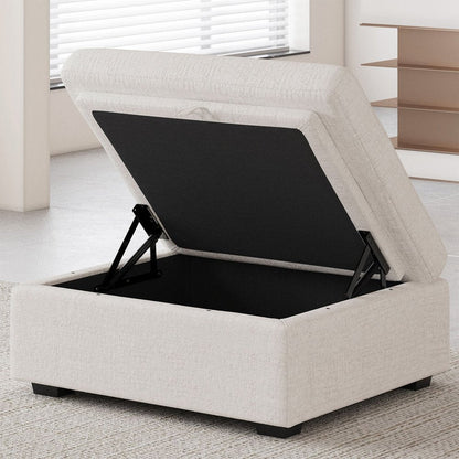 30" Beige And Black Chenille Ottoman With Storage HomeRoots
