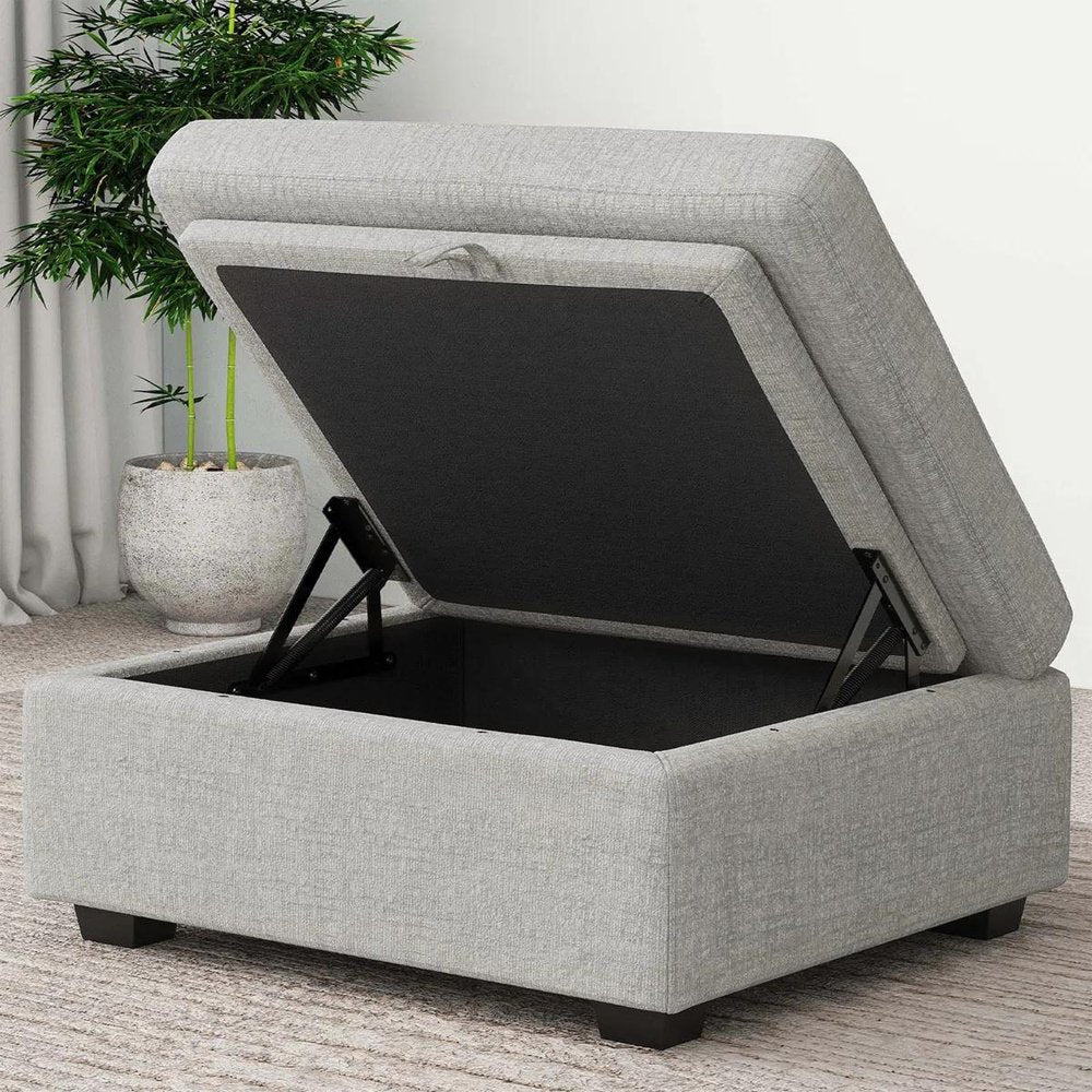 30" Gray and Black Corduroy Storage Ottoman HomeRoots