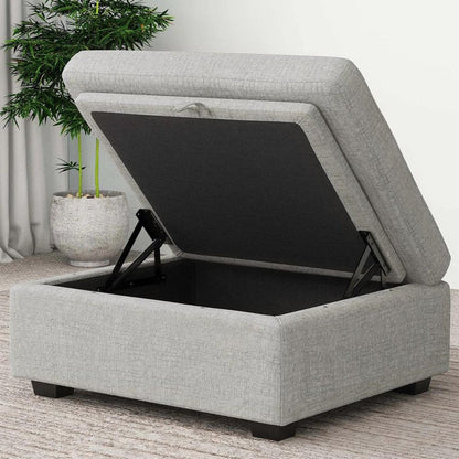 30" Beige And Black Chenille Ottoman With Storage HomeRoots