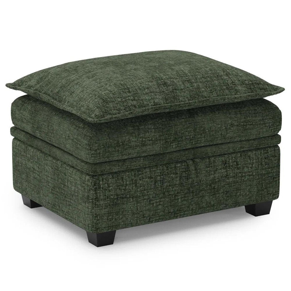 30" Green and Black Chenille Storage Ottoman HomeRoots