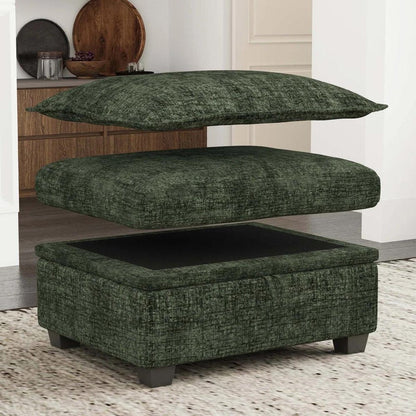 30" Green and Black Chenille Storage Ottoman HomeRoots
