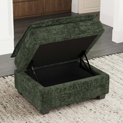30" Green and Black Chenille Storage Ottoman HomeRoots