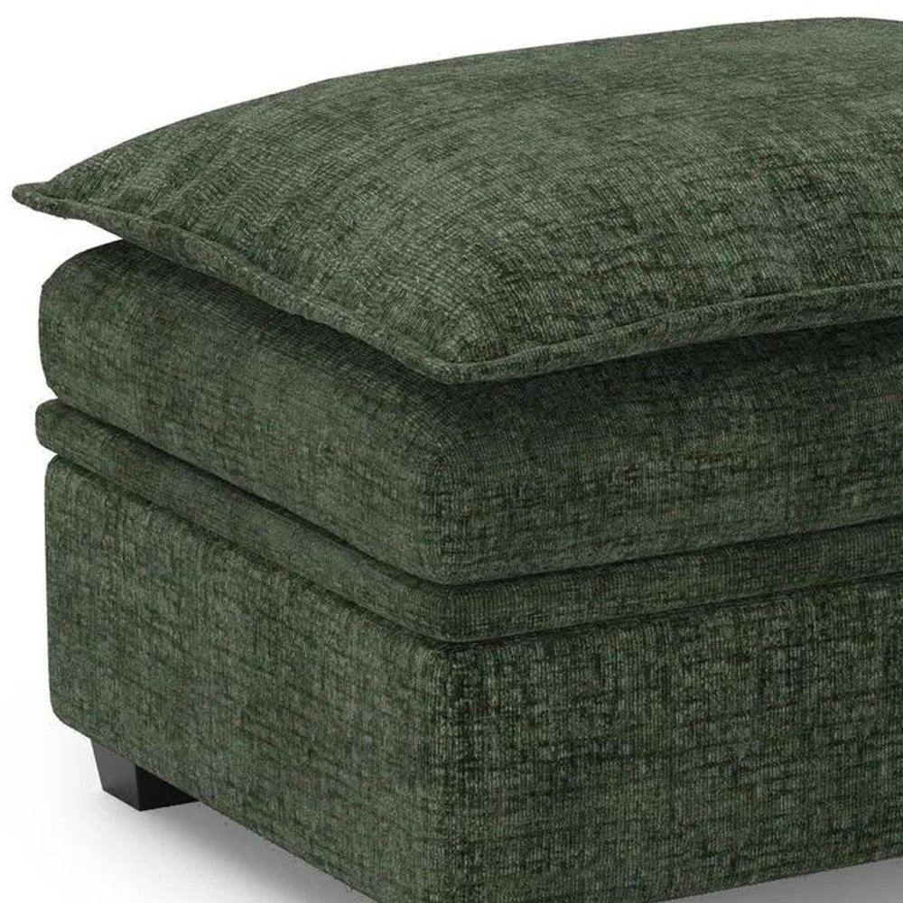 30" Green and Black Chenille Storage Ottoman HomeRoots