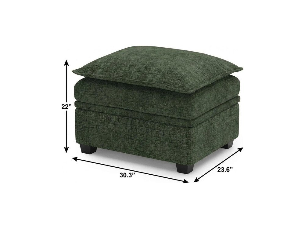 30" Green and Black Chenille Storage Ottoman HomeRoots