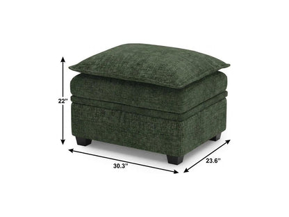 30" Green and Black Chenille Storage Ottoman HomeRoots