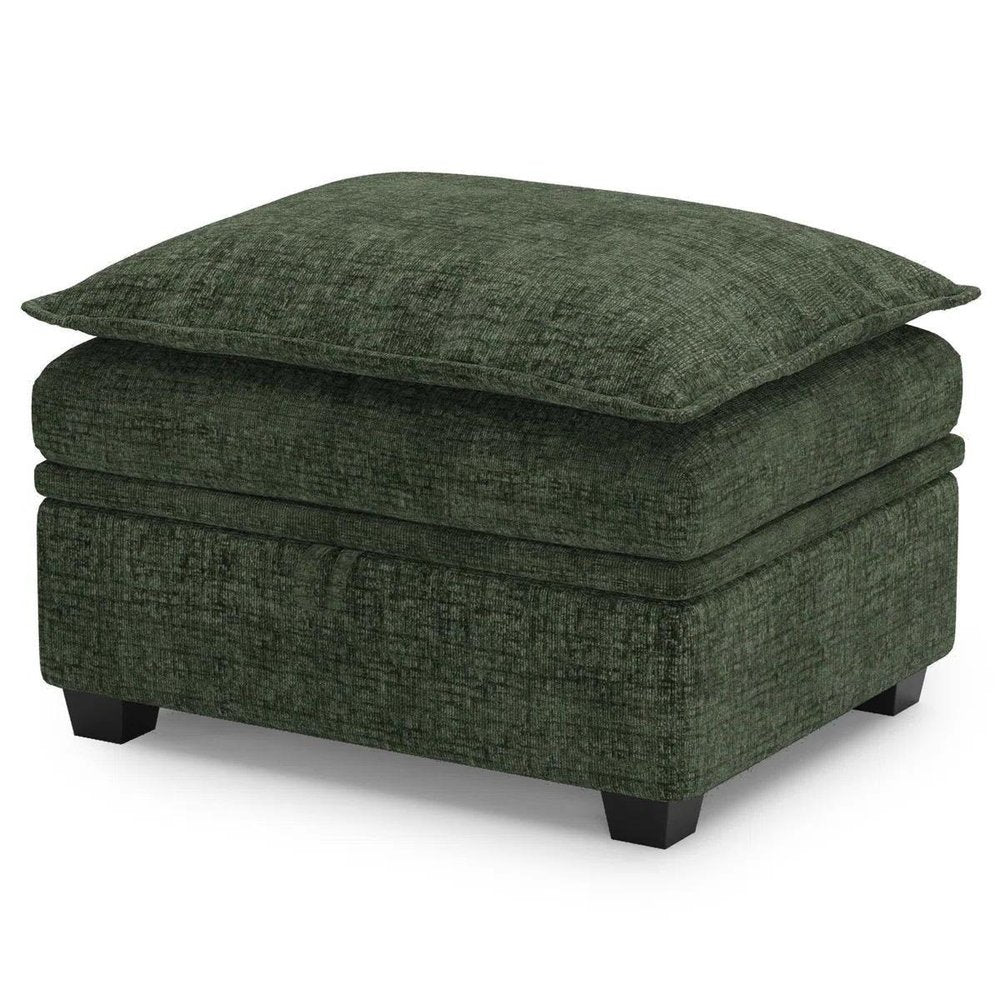30" Green And Black Chenille Ottoman With Storage HomeRoots