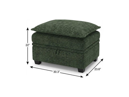 30" Green and Black Chenille Storage Ottoman HomeRoots