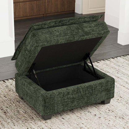 30" Green and Black Chenille Storage Ottoman HomeRoots