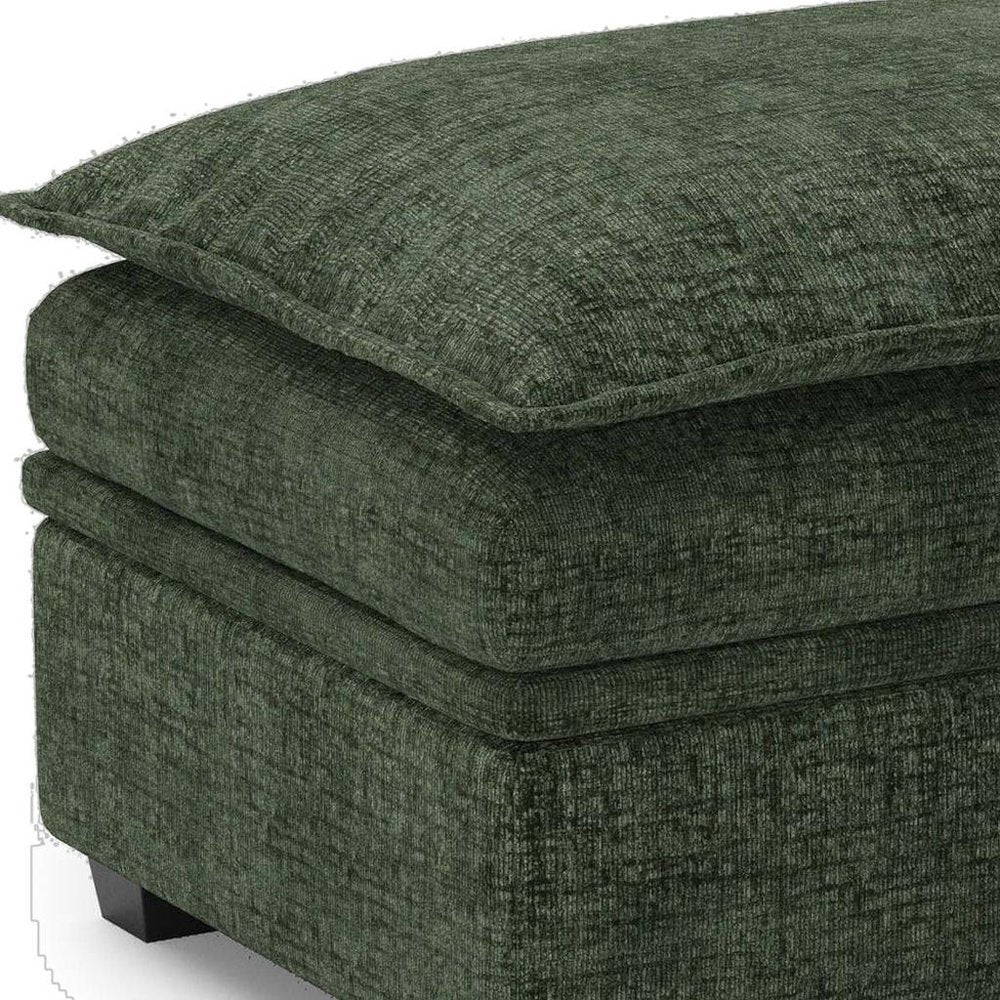 30" Green and Black Chenille Storage Ottoman HomeRoots
