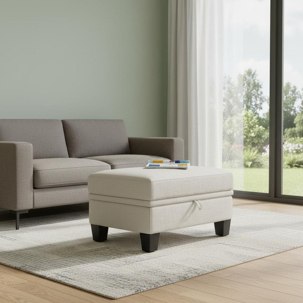 29" Beige And Black Chenille Ottoman With Storage — view 1