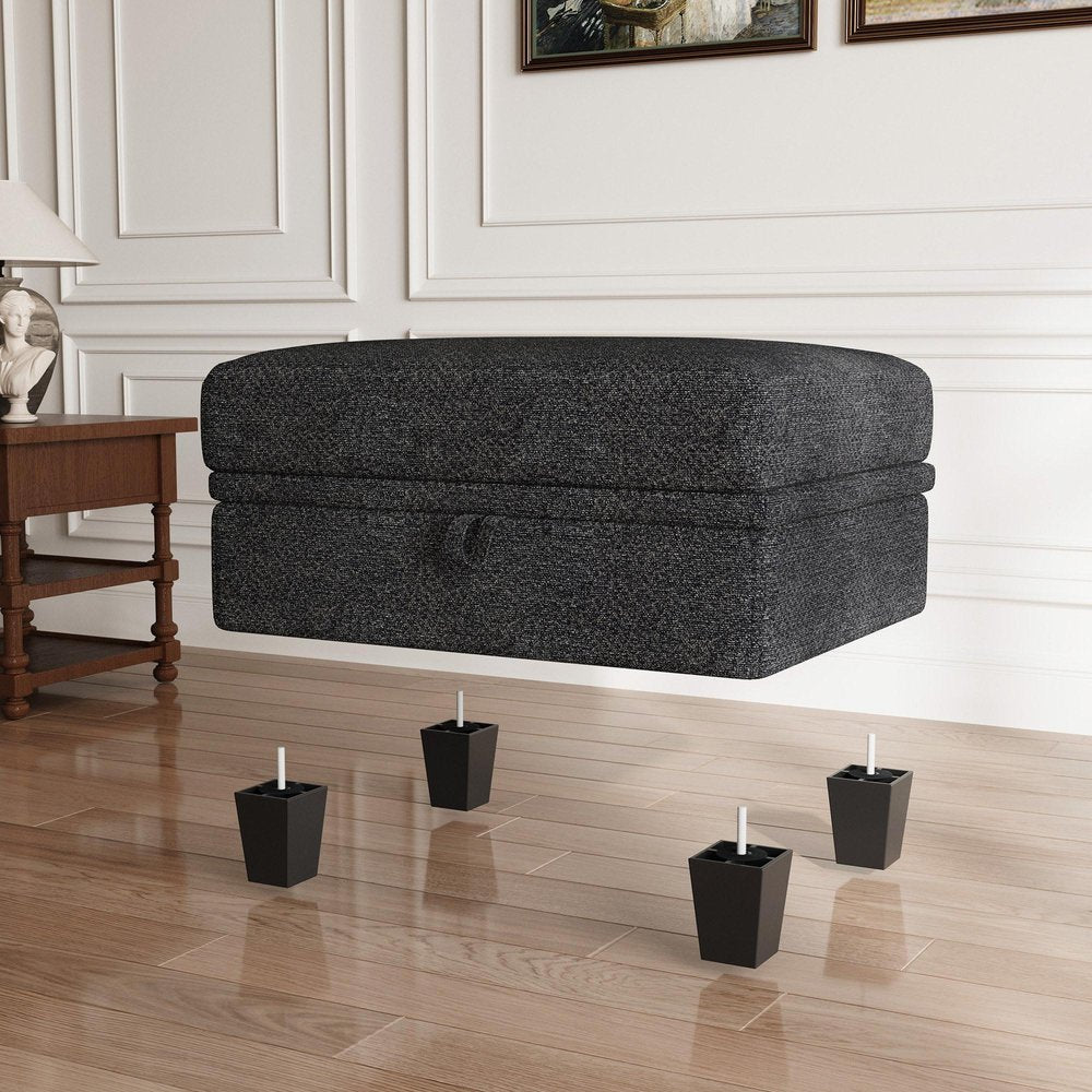 29" Gray And Black Chenille Ottoman With Storage HomeRoots