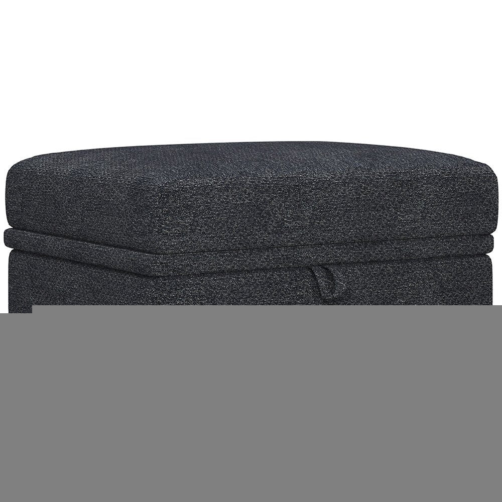 29" Beige and Black Chenille Storage Ottoman HomeRoots