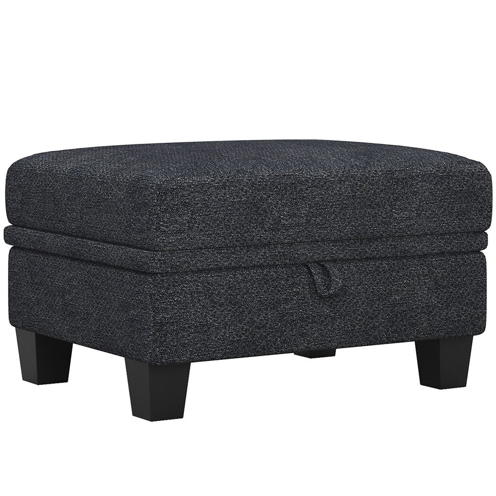 29" Gray and Black Chenille Storage Ottoman HomeRoots
