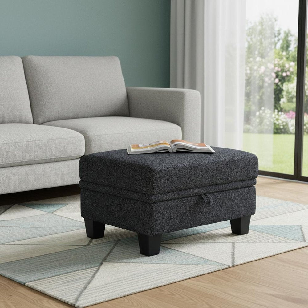 29" Gray And Black Chenille Ottoman With Storage HomeRoots