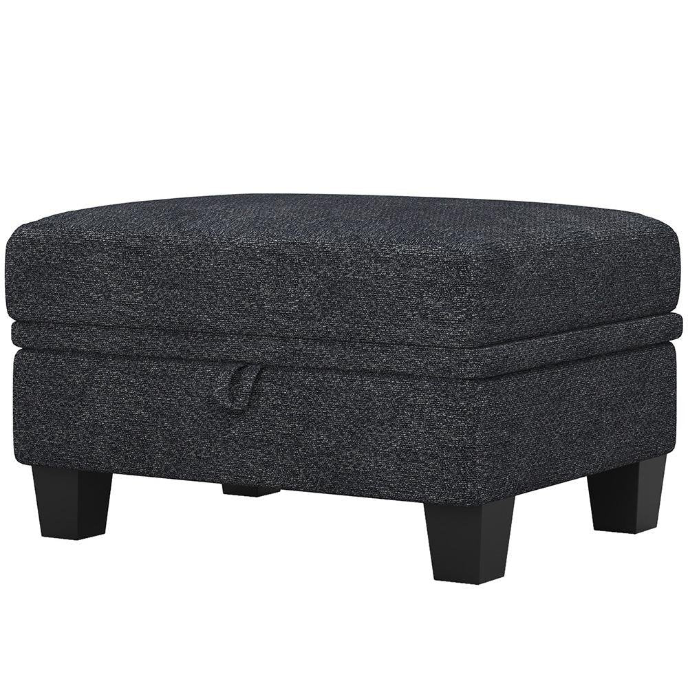 29" Gray And Black Chenille Ottoman With Storage HomeRoots