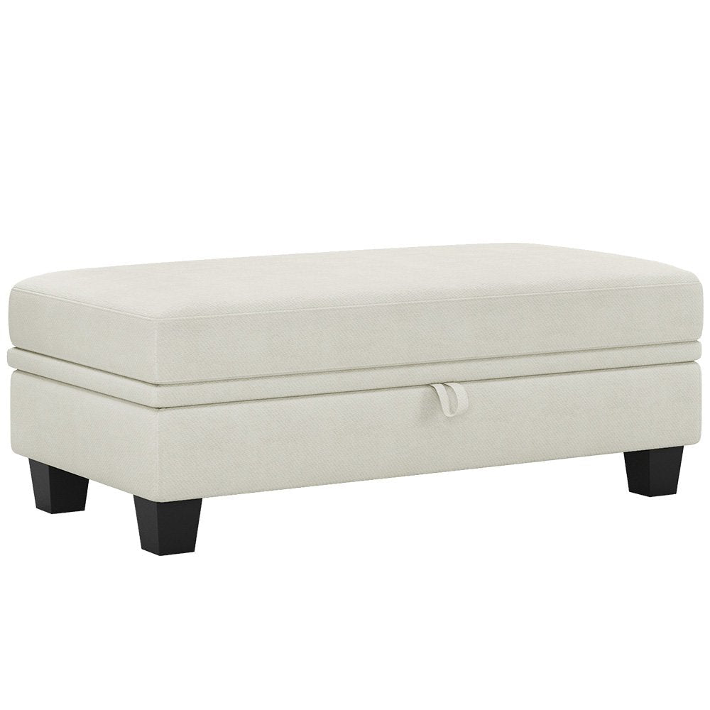 46" Beige And Black Chenille Ottoman With Storage HomeRoots