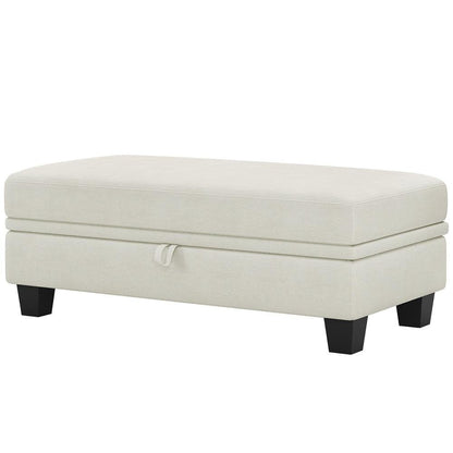 46" Beige And Black Chenille Ottoman With Storage HomeRoots