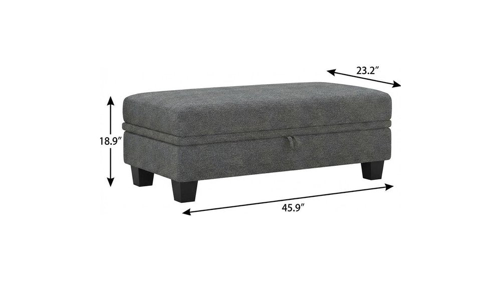 46" Beige and Black Chenille Storage Ottoman HomeRoots