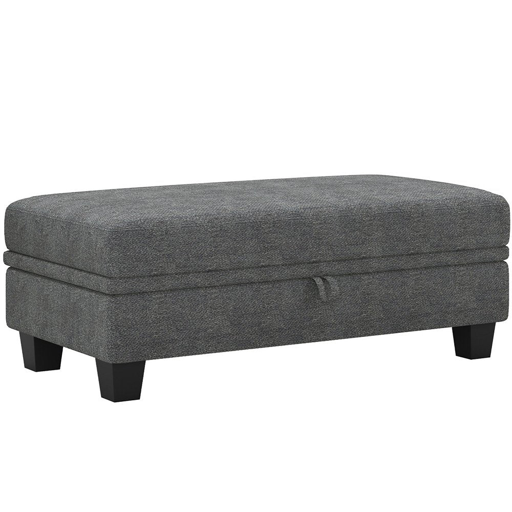46" Beige And Black Chenille Ottoman With Storage HomeRoots