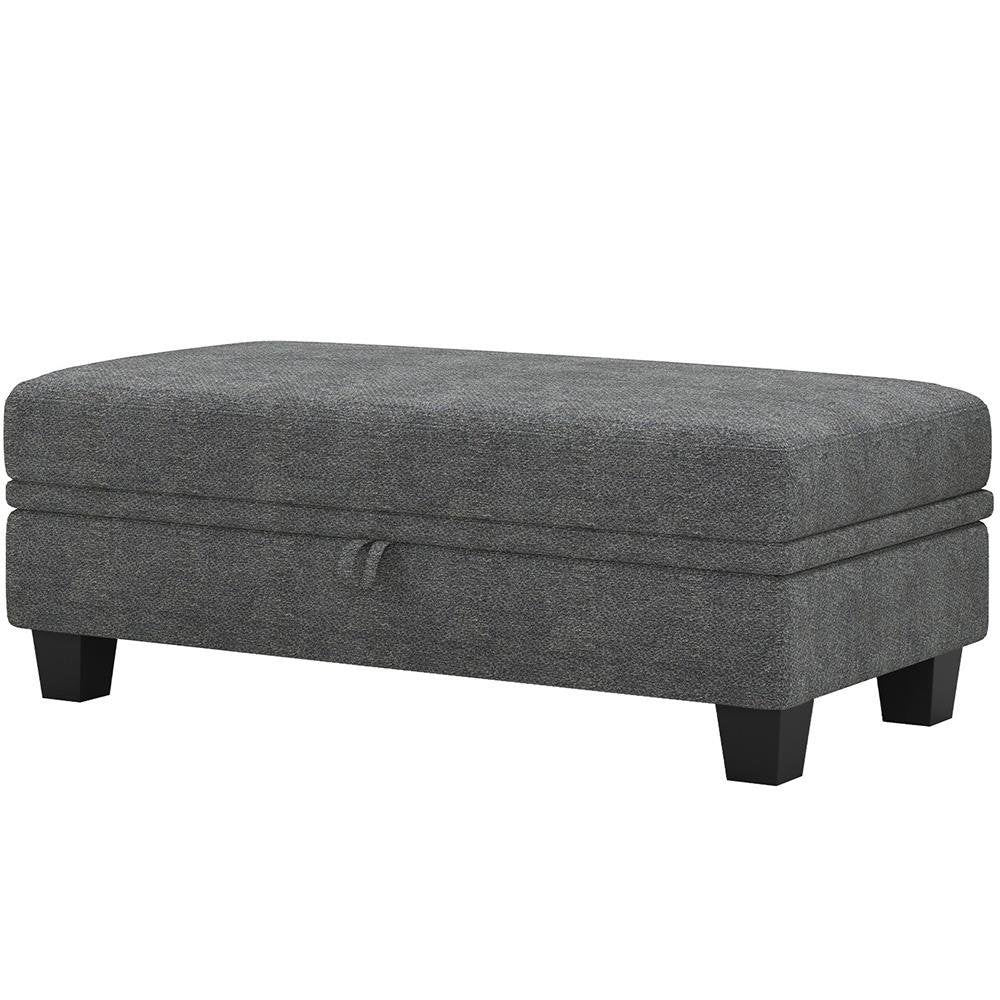46" Beige And Black Chenille Ottoman With Storage HomeRoots