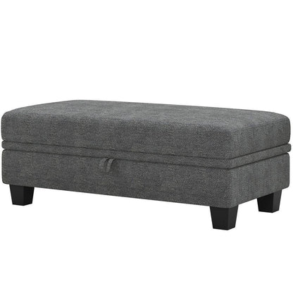 46" Beige And Black Chenille Ottoman With Storage HomeRoots