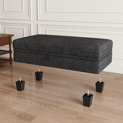 46" Beige And Black Chenille Ottoman With Storage HomeRoots