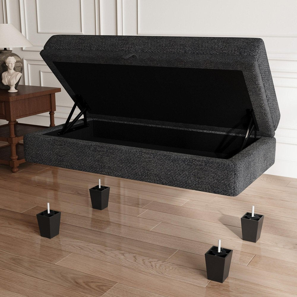 46" Beige And Black Chenille Ottoman With Storage HomeRoots