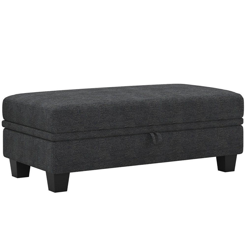 46" Beige And Black Chenille Ottoman With Storage HomeRoots