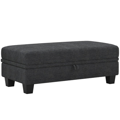 46" Beige and Black Chenille Storage Ottoman HomeRoots