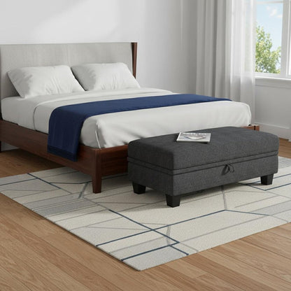 46" Beige And Black Chenille Ottoman With Storage HomeRoots