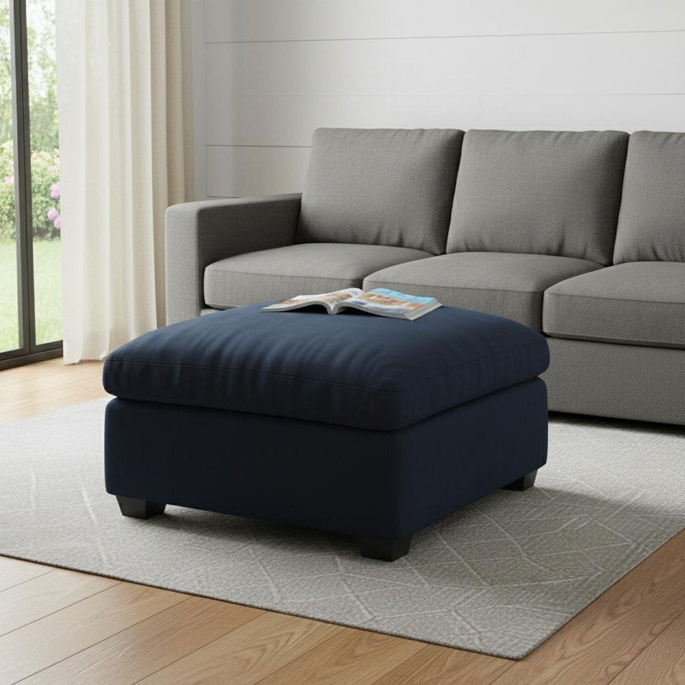 32" Beige and Black Velvet Ottoman HomeRoots