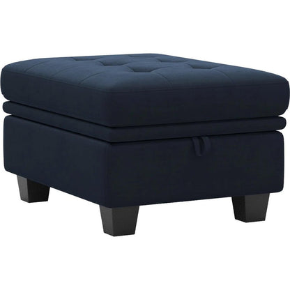 32" Blue and Black Velvet Tufted Storage Ottoman HomeRoots