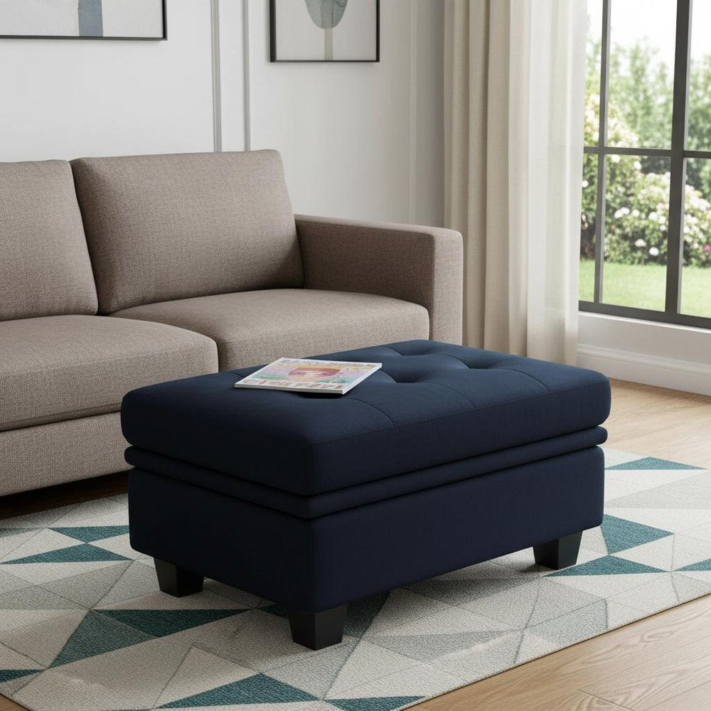 32" Blue and Black Velvet Tufted Storage Ottoman HomeRoots