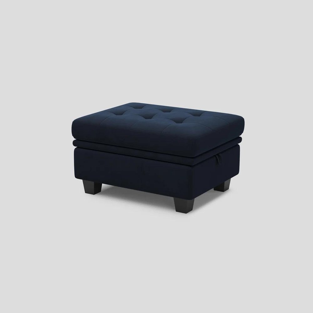 32" Blue and Black Velvet Tufted Storage Ottoman HomeRoots