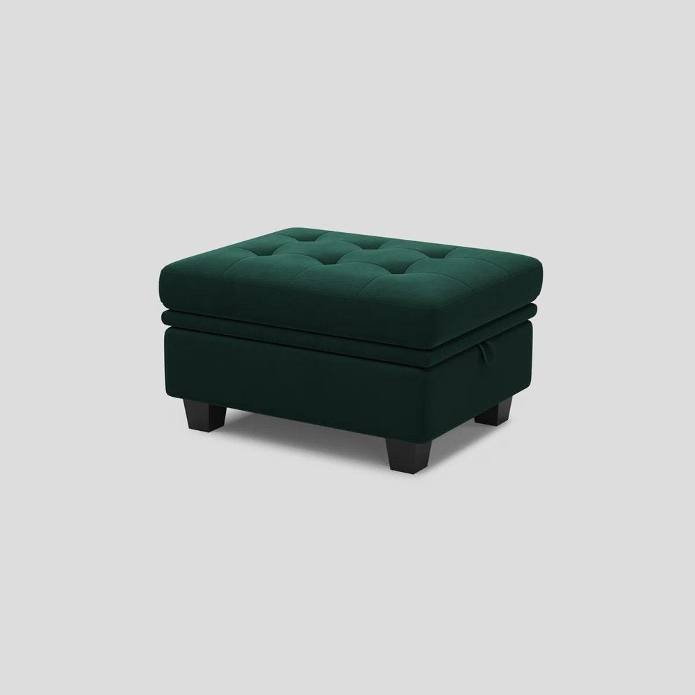 32" Green And Black Velvet Tufted Ottoman With Storage HomeRoots