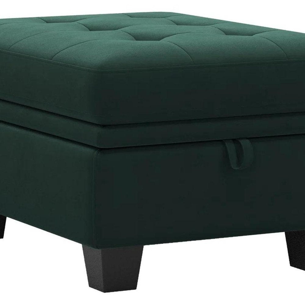 32" Green And Black Velvet Tufted Ottoman With Storage HomeRoots